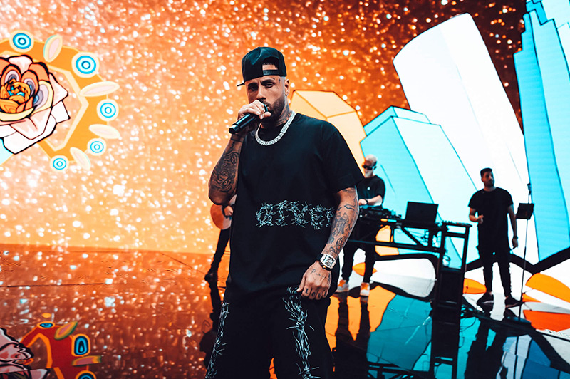 Nicky Jam performing for the McDonald’s virtual concert featuring Gonzo247’s artwork.